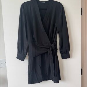 Mango Black Long Sleeve Wrap Dress